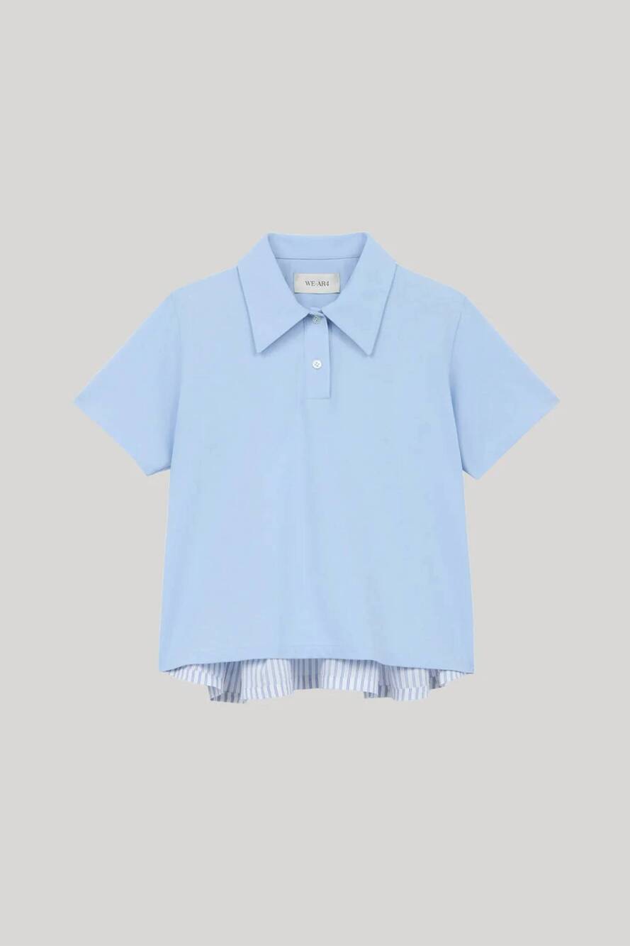 NEW WE-AR4 women's the media polo shirt in pale blue multi